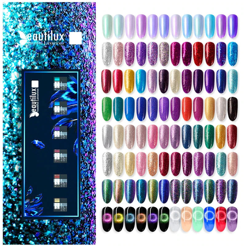 Beautilux Gel Nail Polish Kit Platinum Glitter Bling Gloss Holographic Mermaid Semi Permanent Nails Gels Lacquer Nail Varnish