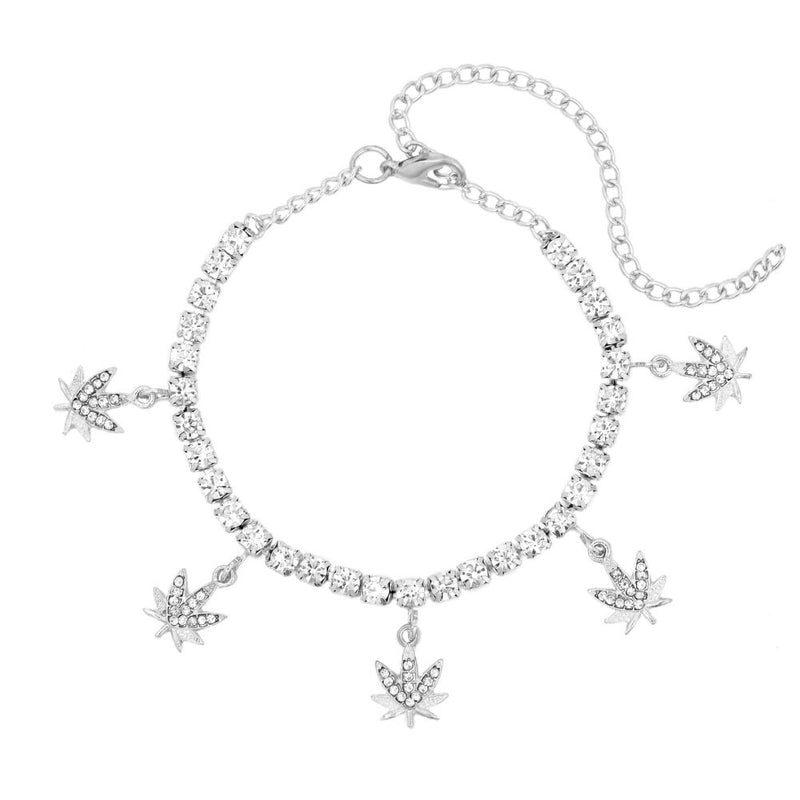 Bohemia Summer Maple Leaf Rhinestone Charm Anklets Shiny Crystal Tennis Anklet for Women Beach Foot Jewelry Leg Chain Bracelets