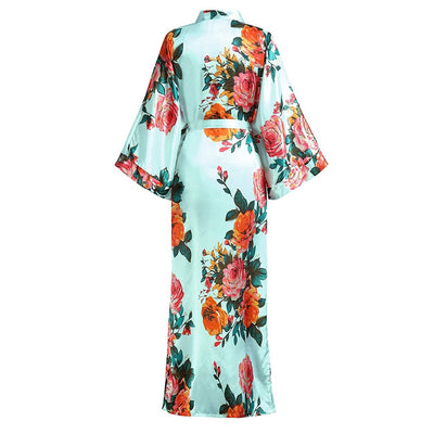 Exquisite Print Flower Women Wedding Robe Kimono Robe Gown Casual Intimate Soft Satin Sleepwear Elegant Burgundy Nightgown 6XL