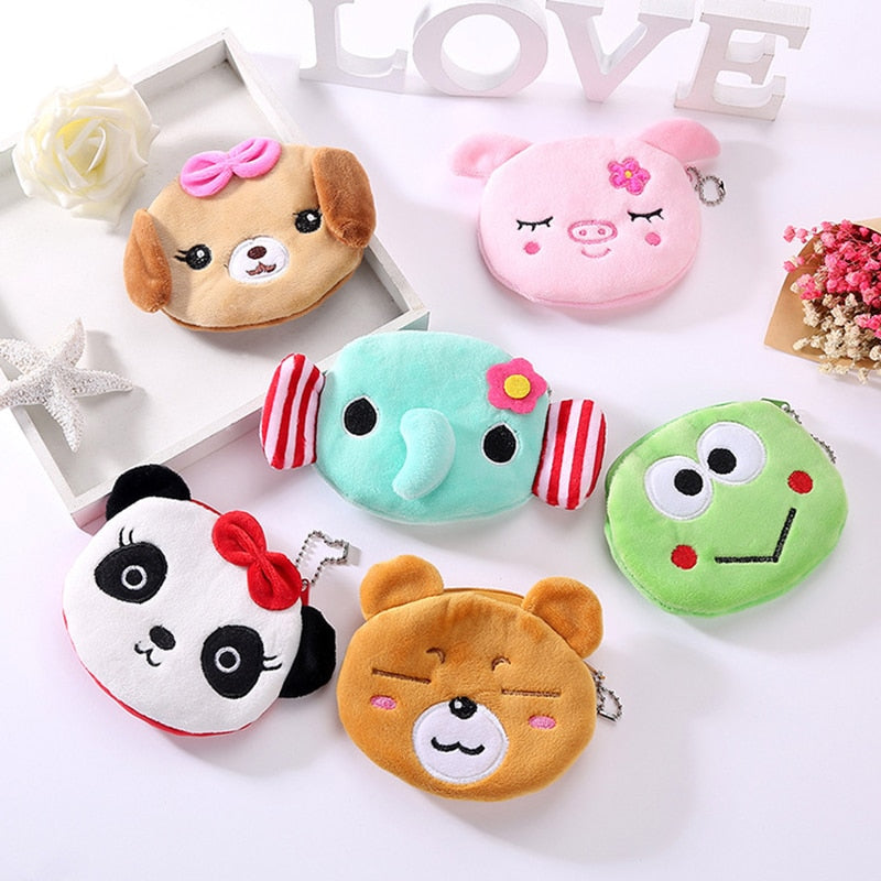 FUDEAM Soft Plush Panda Dog Rabbit Monkey Cartoon Women Coin Purse Mini Cute Zipper Girls Coin Wallet USB Cable Bag Key Wallets