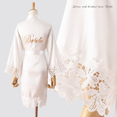 Summer Lace Sleepwear Bride&amp;Bridemaid Wedding Robe Gown Solid Embroidery Kimono Bathrobe Women Casual Home Night Dress M L Xl