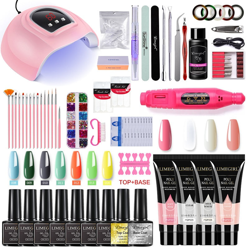 Nail Set With Nail Lamp Nail Dryer Nail Drill Machine Manicure Set Kit Poly Nail Gels Nail Gel Polish Set Soak-off Nail Art Sets