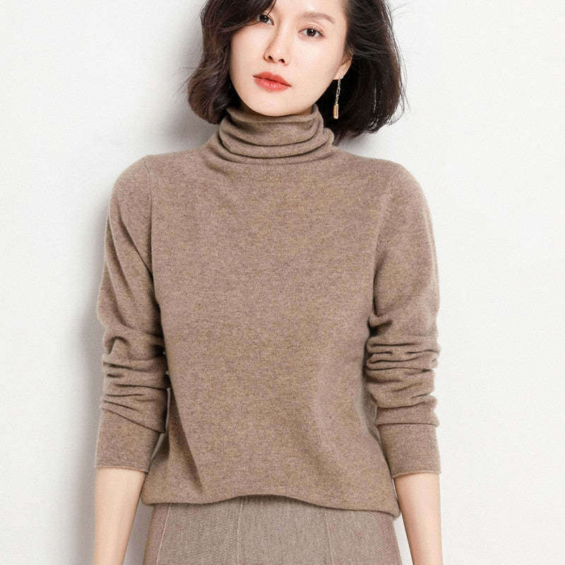 BELIARST 100% Pure Wool Autumn And Winter Sweater Women Pile Neck Pullover Slim Solid Color Knit Bottoming Shirt Free Shipping