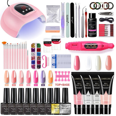 Nail Set With Nail Lamp Nail Dryer Nail Drill Machine Manicure Set Kit Poly Nail Gels Nail Gel Polish Set Soak-off Nail Art Sets