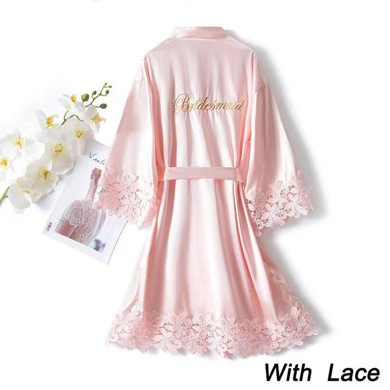 Summer Lace Sleepwear Bride&amp;Bridemaid Wedding Robe Gown Solid Embroidery Kimono Bathrobe Women Casual Home Night Dress M L Xl