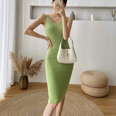 2021 New Fall/Winter Bat Sleeve O-Neck Soft Sweater  + Women&#39;s Knitted Vest Long Dress Two-Piece Dress Sets Femme