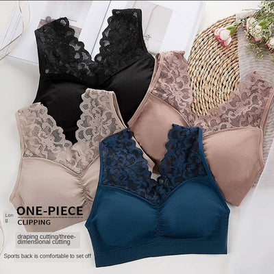 (35-100kg) Sexy Lace Free Wire Underwear Women Push Up Bra with Pad Kpop Fashion Cozy Chest Wrap Undies Lingerie Female Crop Top