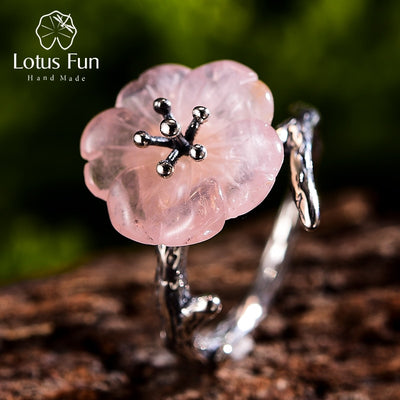 Lotus Fun Real 925 Sterling Silver Natural Gemstones Fine Jewelry Cute Flower in the Rain Ring Open Rings for Women Accessories