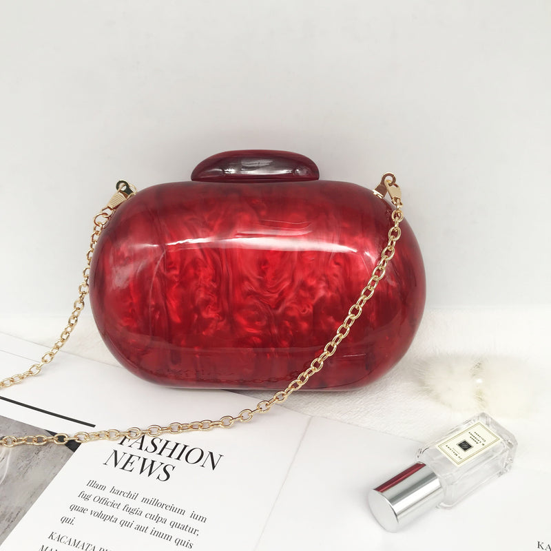 Ellipse Acrylic Bags Cute Clutches Coffee Handbag Evening Clutch Bag Wedding Party Purses Personality Women Chain Shoulder Bags