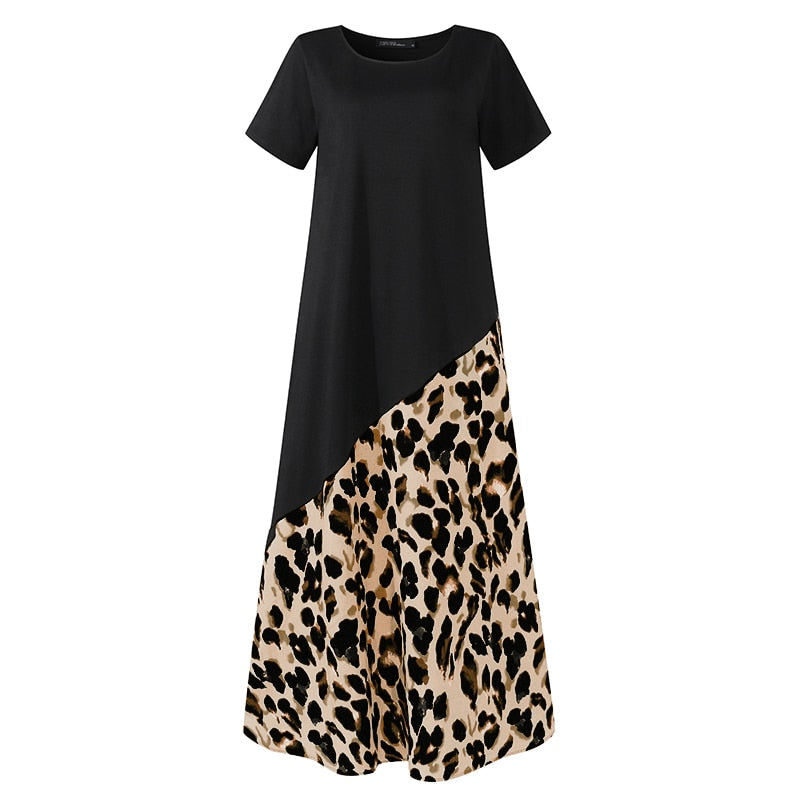 ZANZEA 2022 Summer Leopard Maxi Dress Fashion Women&