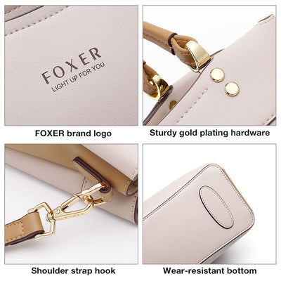 FOXER Elegant Fall Winter Bag Cowhide Leather Lady Handbag Simple Tote Female Large Capacity Purse Brand Messenger Bag for Women