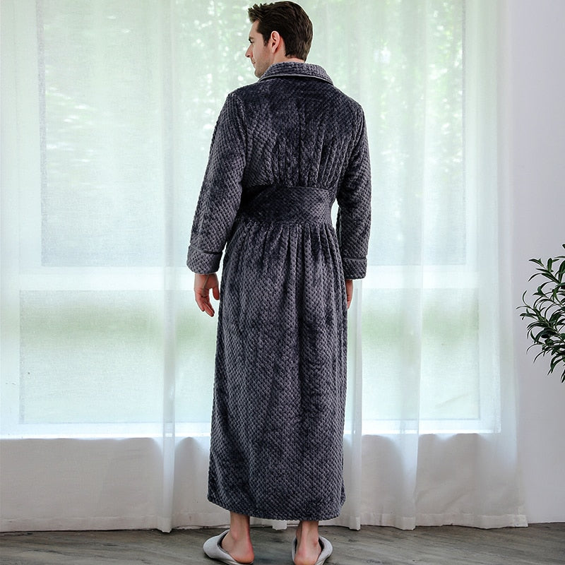 Men Winter Plus Size Long Coral Fleece Bathrobe Kimono Warm Flannel Bath Robe Men Cozy Robes Night Sleepwear Women Dressing Gown