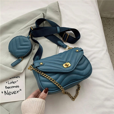 Small PU Leather Shoulder Bag For Women 2022 new purse and Handbags Female Travel Crossbody Bag ladies chain Sling bag 2 PCS/SET