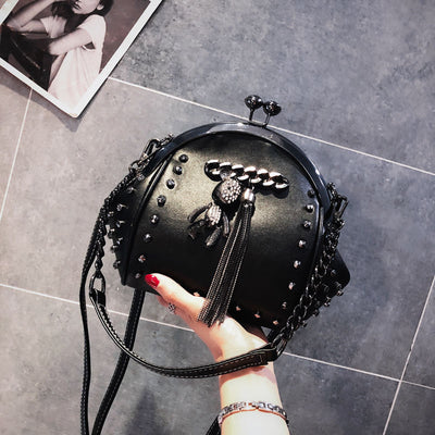 Lock Shell Bag Bags Rivet Metal Fringe Diamond Women Shoulder Crossbody Bag TWO Straps PU Leather Chain Women&#39;s Handbags Purses