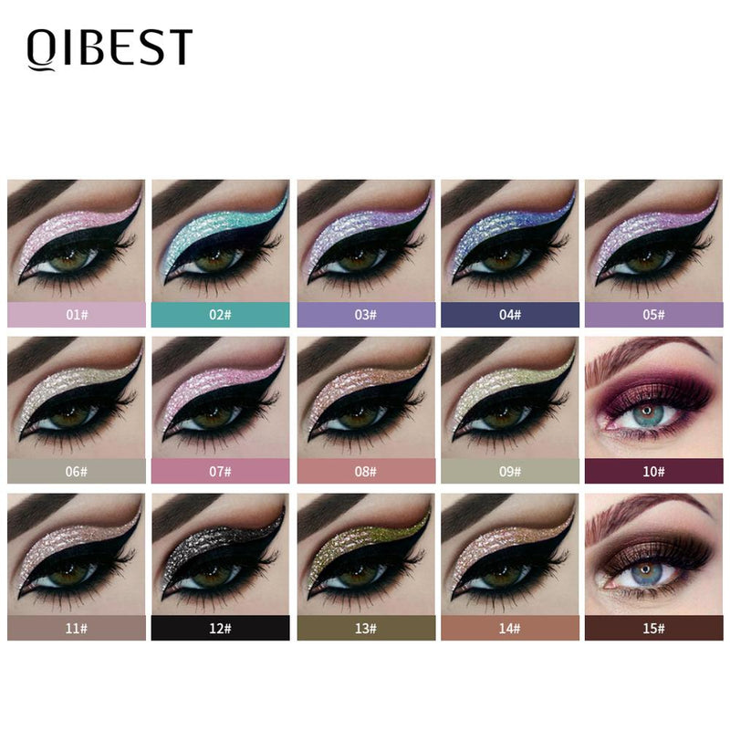 QIBEST 15 Colors Eyeshadow Stick Shining Makeup Glitter Pigment Waterproof Eye Shadow Stick Smoky Liquid Eye Shadow Cosmetics