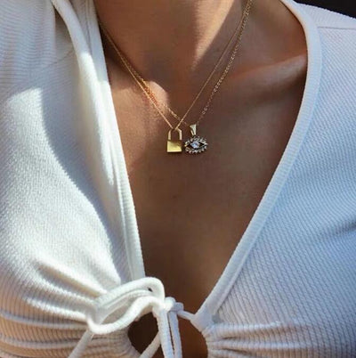 2019 Women Jewelry Gold STAINLESS STEEL Mini Lock Necklace Padlock Necklaces &amp; Pendants Lock Chain Necklace Choker Metal Collar