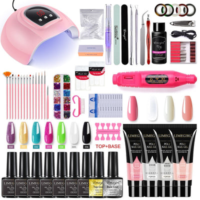 Nail Set With Nail Lamp Nail Dryer Nail Drill Machine Manicure Set Kit Poly Nail Gels Nail Gel Polish Set Soak-off Nail Art Sets