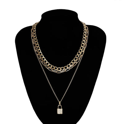 Exknl Layered Crystal Lock Chain Necklace 2020 Girls Cute Necklace Set Claviclel Chains Women Female Fashion Choker Neck Jewelry