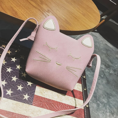 New Children's Coin Purse Handbags Baby Girls Cat Mini Shoulder Bag Cute Princess Messenger Bags Faux Suede Small Bags for Kids