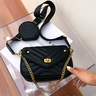 Small PU Leather Shoulder Bag For Women 2022 new purse and Handbags Female Travel Crossbody Bag ladies chain Sling bag 2 PCS/SET