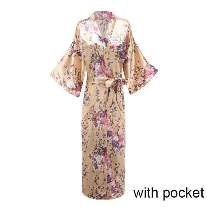 Exquisite Print Flower Women Wedding Robe Kimono Robe Gown Casual Intimate Soft Satin Sleepwear Elegant Burgundy Nightgown 6XL