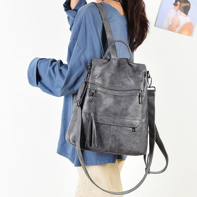 New Women Backpacks Soft Leather Fashion Casual Tassel Bags Female Shoulder Bag Large Capacity School Backpack for Teenage Girls