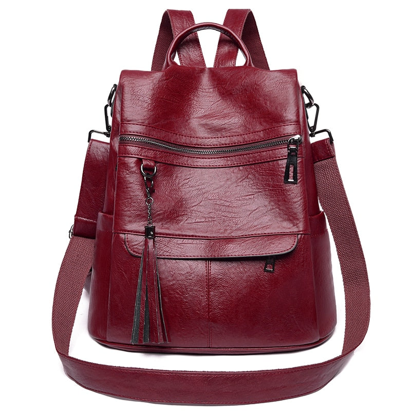 New Women Backpacks Soft Leather Fashion Casual Tassel Bags Female Shoulder Bag Large Capacity School Backpack for Teenage Girls