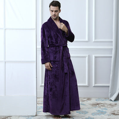 Men Winter Plus Size Long Coral Fleece Bathrobe Kimono Warm Flannel Bath Robe Men Cozy Robes Night Sleepwear Women Dressing Gown