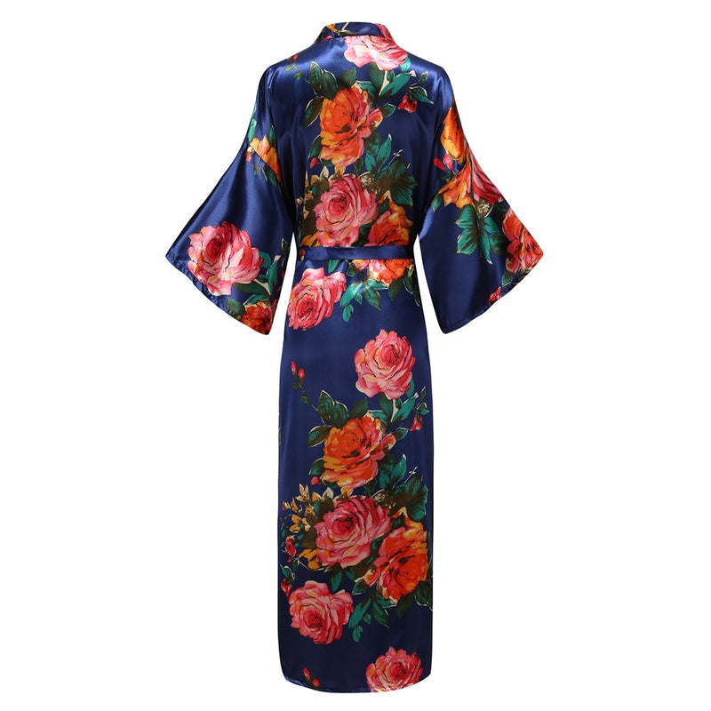 Exquisite Print Flower Women Wedding Robe Kimono Robe Gown Casual Intimate Soft Satin Sleepwear Elegant Burgundy Nightgown 6XL