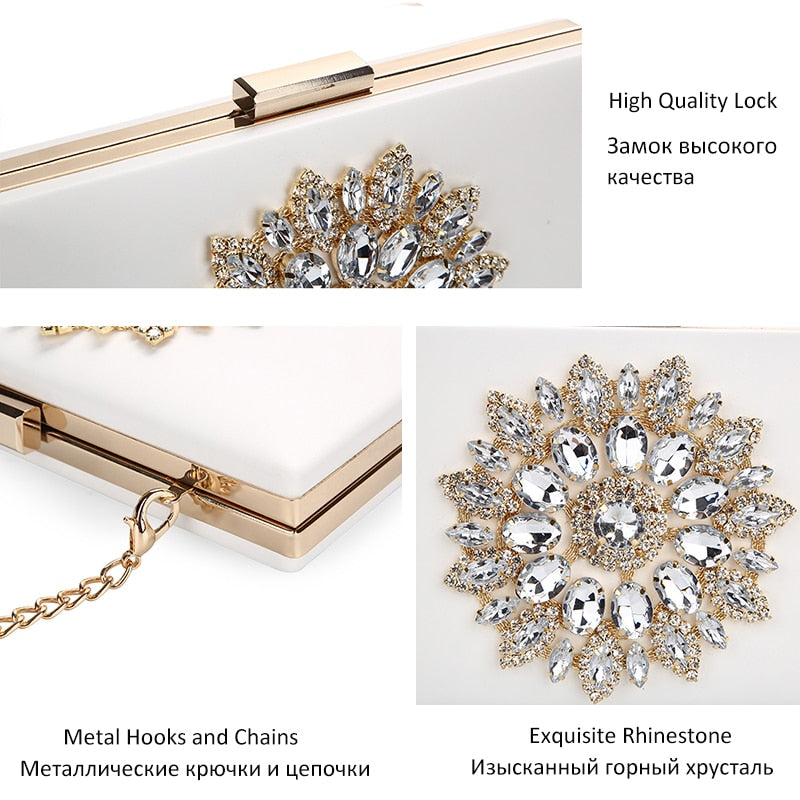 White Women Clutch Bag Wedding Clutch Purse Bridal Evening Crystal Summer Bags for Women 2020 Luxury Small Crossbody Bags ZD1333