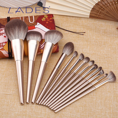 LADES 14PCS Makeup Brushes Set Foundation Blusher Powder Brush Eyeshadow Blending Make up Kits Cosmetic Tools Gold with Pouch