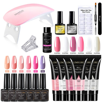 Nail Set With Nail Lamp Nail Dryer Nail Drill Machine Manicure Set Kit Poly Nail Gels Nail Gel Polish Set Soak-off Nail Art Sets