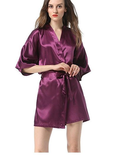 New Black Chinese Women&#39;s Faux Silk Robe Bath Gown Hot Sale Kimono Yukata Bathrobe Solid Color Sleepwear S M L XL XXL NB032