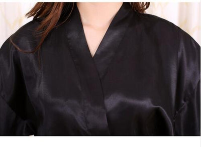 New Black Chinese Women&#39;s Faux Silk Robe Bath Gown Hot Sale Kimono Yukata Bathrobe Solid Color Sleepwear S M L XL XXL NB032