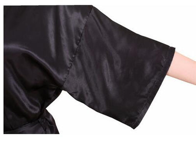 New Black Chinese Women&#39;s Faux Silk Robe Bath Gown Hot Sale Kimono Yukata Bathrobe Solid Color Sleepwear S M L XL XXL NB032