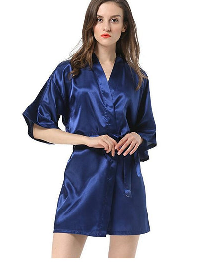 New Black Chinese Women&#39;s Faux Silk Robe Bath Gown Hot Sale Kimono Yukata Bathrobe Solid Color Sleepwear S M L XL XXL NB032