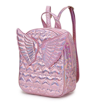 Dazzling Fashion Heart Embossed Wings Decorated Girl&#39;s Mini Backpack Shoulder Bag Travel Bag School Bags For Teenage Girl Bolsa