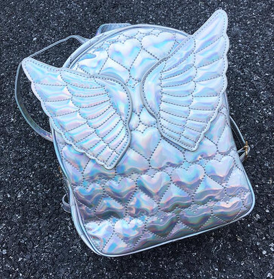 Dazzling Fashion Heart Embossed Wings Decorated Girl&#39;s Mini Backpack Shoulder Bag Travel Bag School Bags For Teenage Girl Bolsa