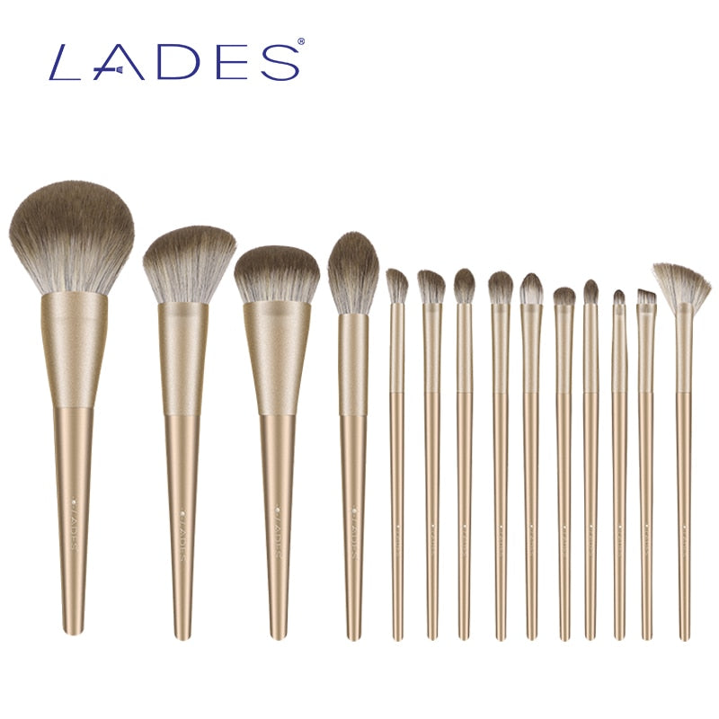 LADES 14PCS Makeup Brushes Set Foundation Blusher Powder Brush Eyeshadow Blending Make up Kits Cosmetic Tools Gold with Pouch