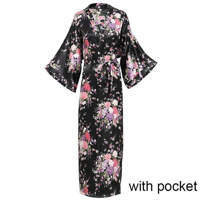 Exquisite Print Flower Women Wedding Robe Kimono Robe Gown Casual Intimate Soft Satin Sleepwear Elegant Burgundy Nightgown 6XL