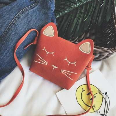 New Children's Coin Purse Handbags Baby Girls Cat Mini Shoulder Bag Cute Princess Messenger Bags Faux Suede Small Bags for Kids