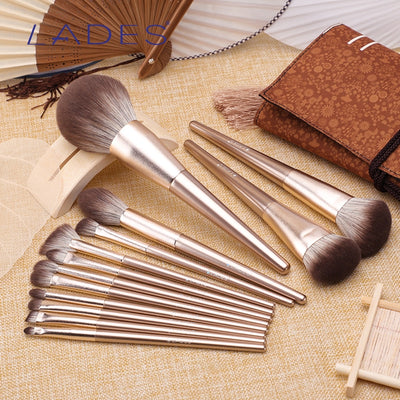 LADES 14PCS Makeup Brushes Set Foundation Blusher Powder Brush Eyeshadow Blending Make up Kits Cosmetic Tools Gold with Pouch