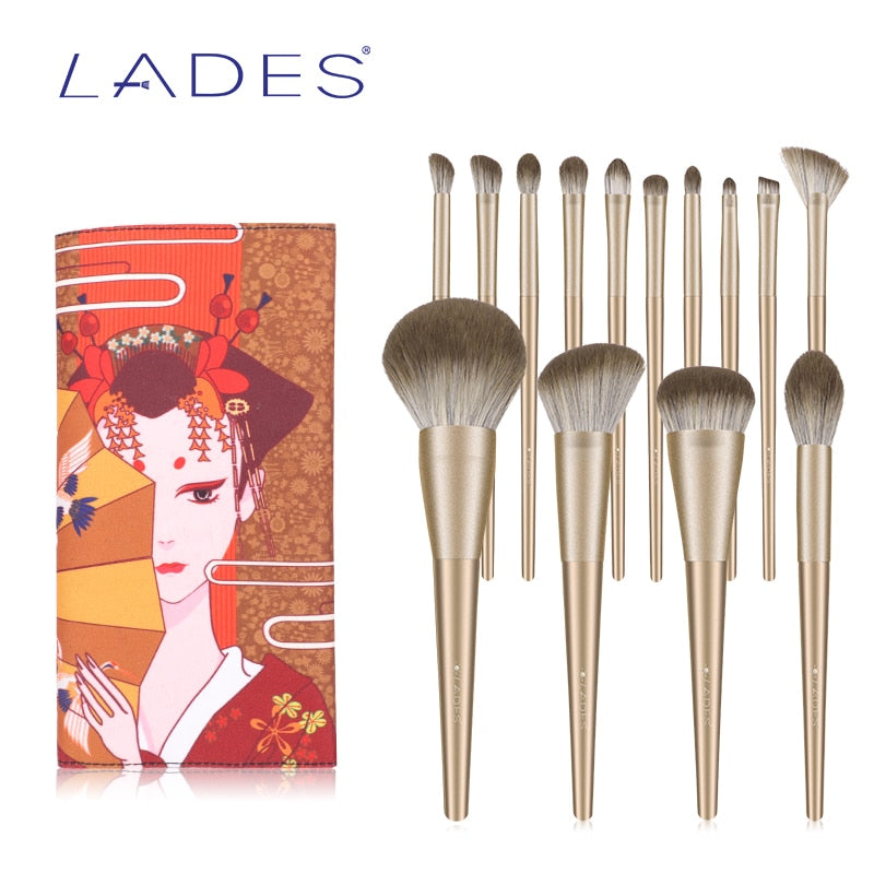 LADES 14PCS Makeup Brushes Set Foundation Blusher Powder Brush Eyeshadow Blending Make up Kits Cosmetic Tools Gold with Pouch