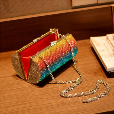 Rainbow Rhinestone Purse Evening Bags for Women Luxury Party Handbag for Wedding Clutch Bag Diamond Cylinder Shoulder Bag ZD1739