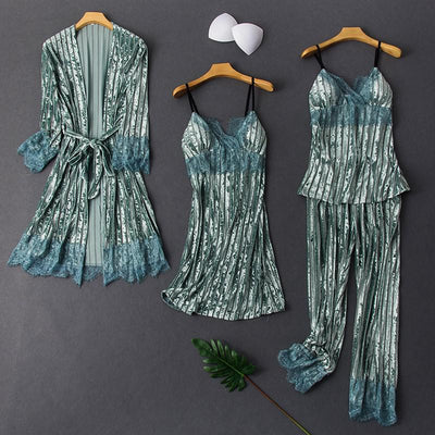 Lady Pajamas Suit Nighty&amp;Robe Set Sexy Velvet Sleepwear Intimate Lingerie 2021 Autumn New Kimono Gown Homewear Nightgown