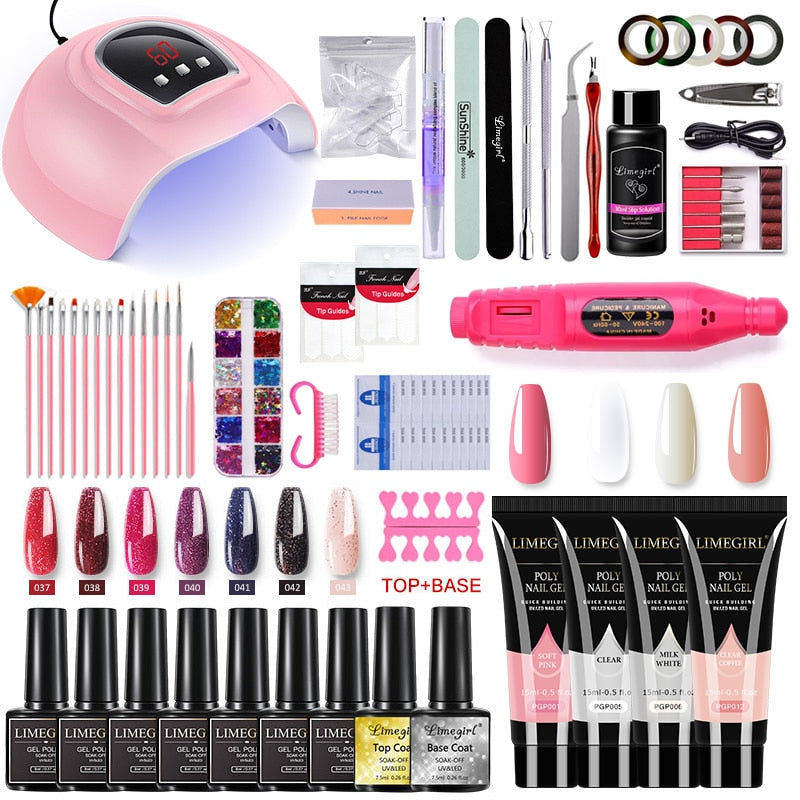 Nail Set With Nail Lamp Nail Dryer Nail Drill Machine Manicure Set Kit Poly Nail Gels Nail Gel Polish Set Soak-off Nail Art Sets