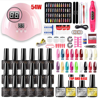 Nail Set With Nail Lamp Nail Dryer Nail Drill Machine Manicure Set Kit Poly Nail Gels Nail Gel Polish Set Soak-off Nail Art Sets