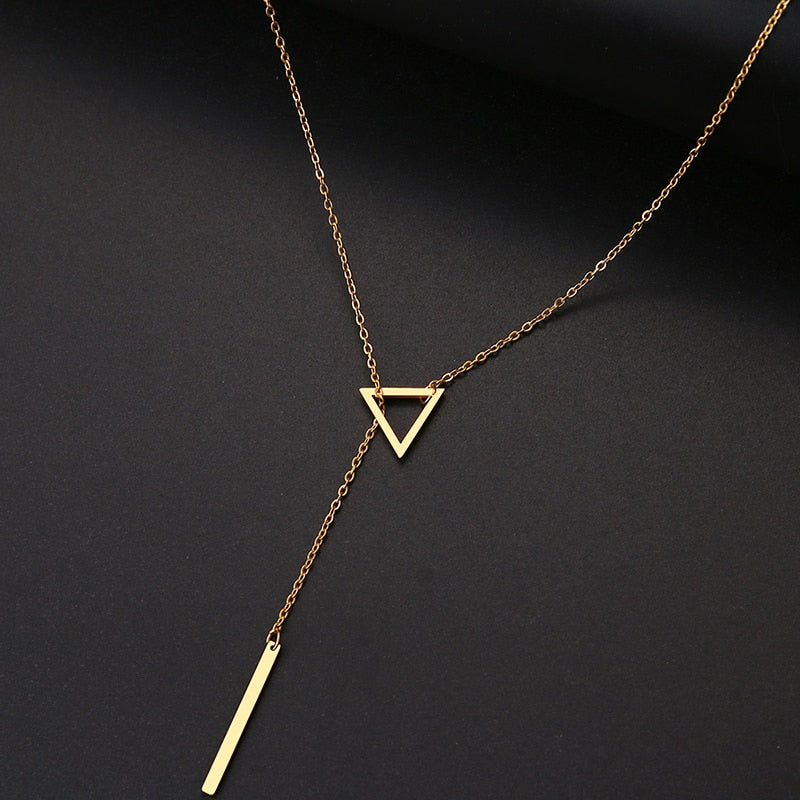 DOTIFI For Women Necklaces Innovation Double Pendant Long Chain Openwork Triangle and Baguette Stainless Steel Necklace