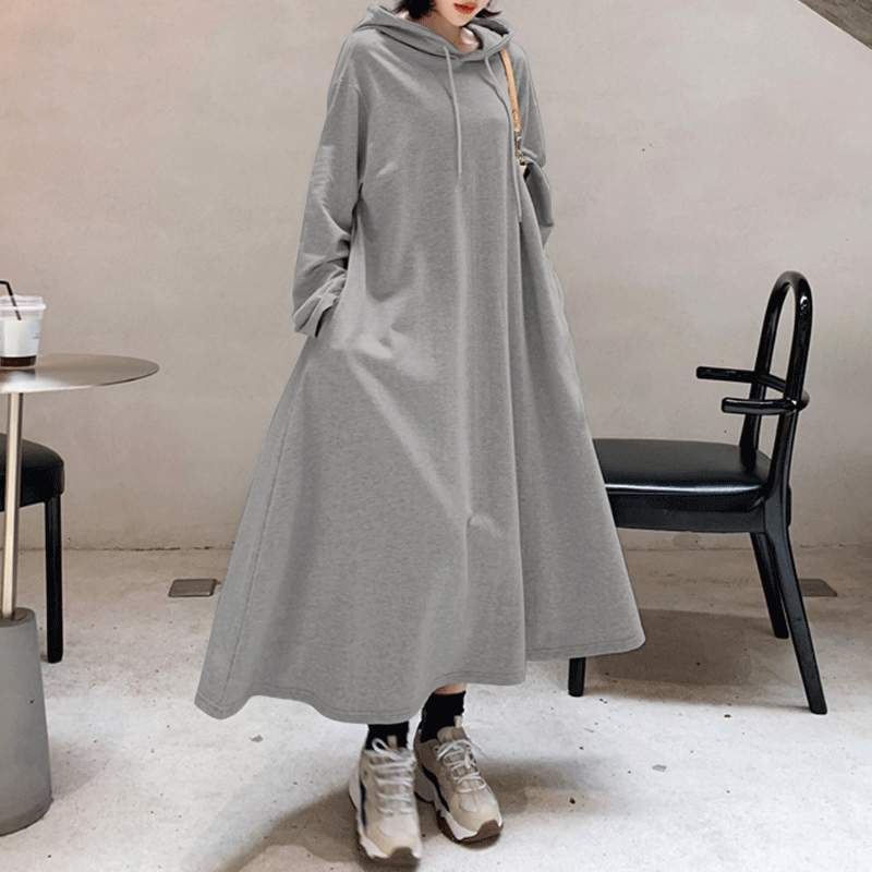 Fashion Hooded Hoodies Dress Women Autumn Sweatshirts 2022 ZANZEA Casual Long Sleeve Maxi Vestidos Female Solid Robe