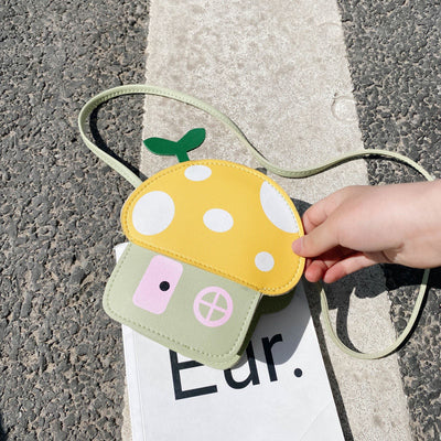 Cute Children Mini Shoulder Bags New Lovely Girls Mushroom Coin Purse Fashion PU Leather Kawaii Baby Kids Small Crossbody Bags